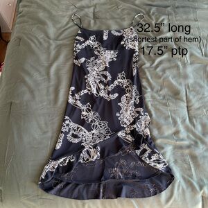 Y2K Black Floral Slip Dress with White Floral Print